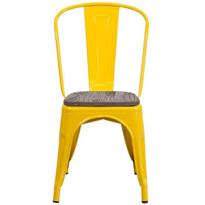 Yellow Metal Stackable Chair with Wood Seat