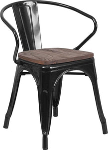 Black Metal Chair with Wood Seat and Arms