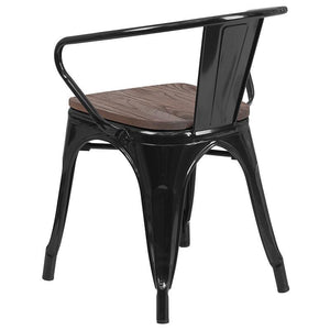 Black Metal Chair with Wood Seat and Arms