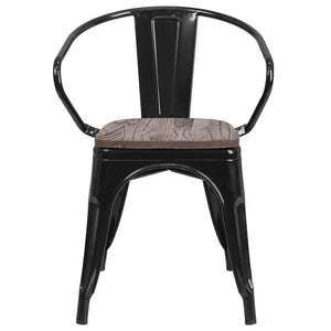 Black Metal Chair with Wood Seat and Arms