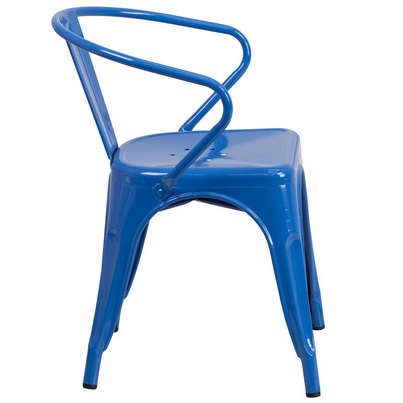 Blue Metal Indoor-Outdoor Chair with Arms side look