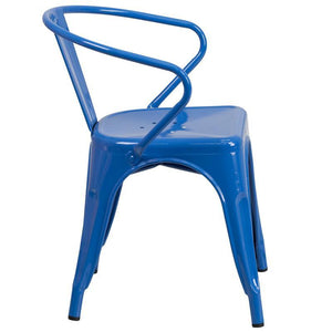 Blue Metal Indoor-Outdoor Chair with Arms