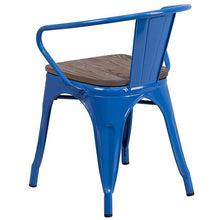 Load image into Gallery viewer, Blue Metal Chair with Wood Seat and Arms