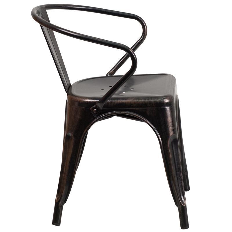 Black-Antique Gold Metal Indoor-Outdoor Chair with Arms 3