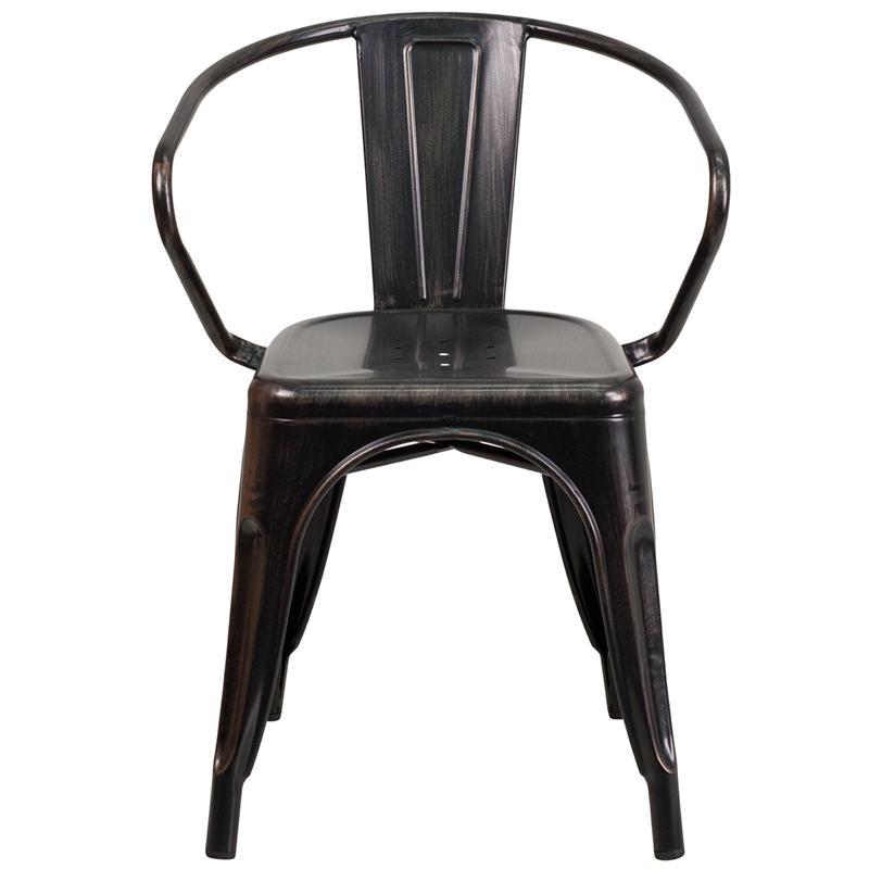 Black-Antique Gold Metal Indoor-Outdoor Chair with Arms front look
