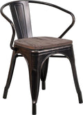 Black-Antique Gold Metal Chair with Wood Seat and Arms