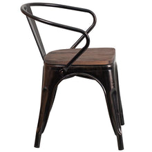 Load image into Gallery viewer, Black-Antique Gold Metal Chair with Wood Seat and Arms
