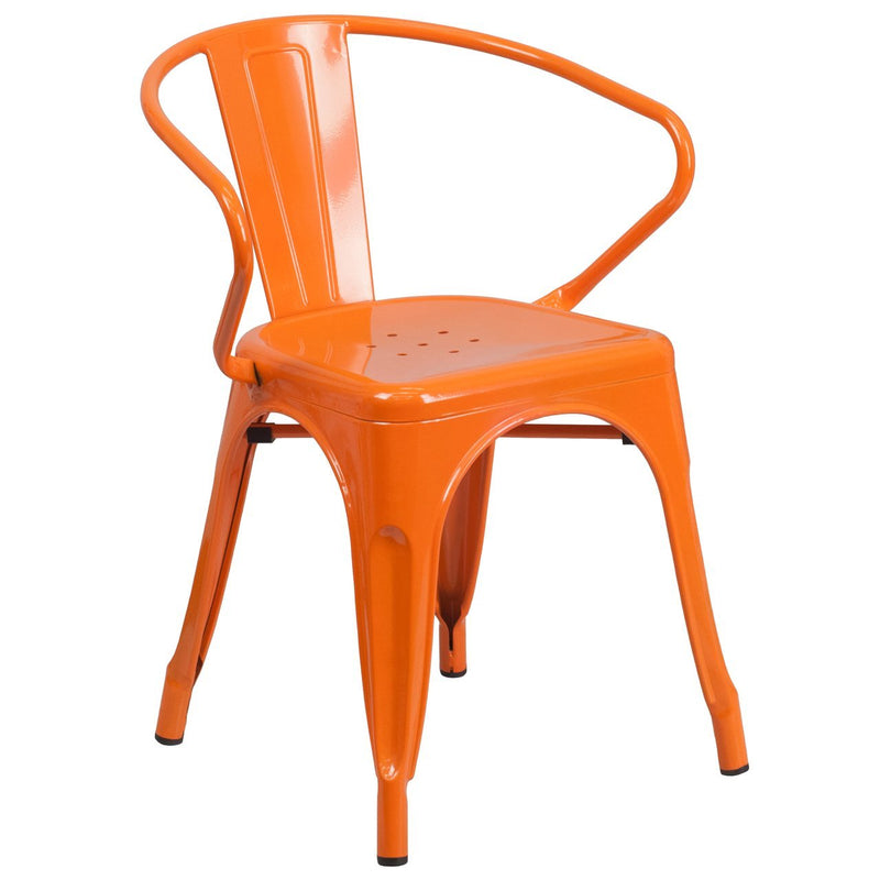 Orange Metal Indoor-Outdoor Chair with Arms