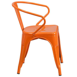 Orange Metal Indoor-Outdoor Chair with Arms