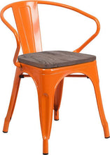 Load image into Gallery viewer, Orange Metal Chair with Wood Seat and Arms