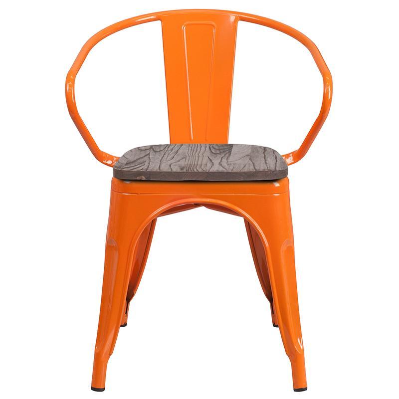 Orange Metal Chair with Wood Seat and Arms .7