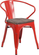 Load image into Gallery viewer, Red Metal Chair with Wood Seat and Arms