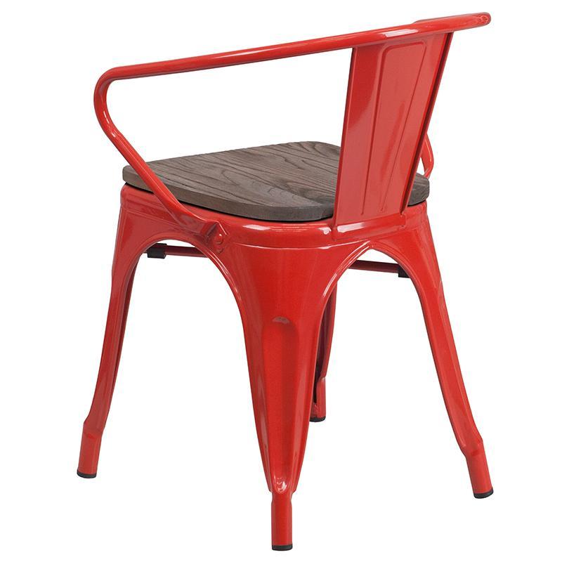 Red Metal Chair with Wood Seat