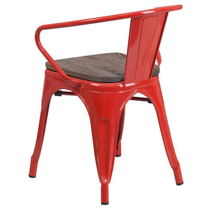 Red Metal Chair with Wood Seat