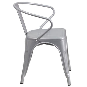 Silver Metal Indoor-Outdoor Chair with Arms