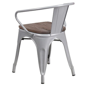 Silver Metal Chair with Wood Seat