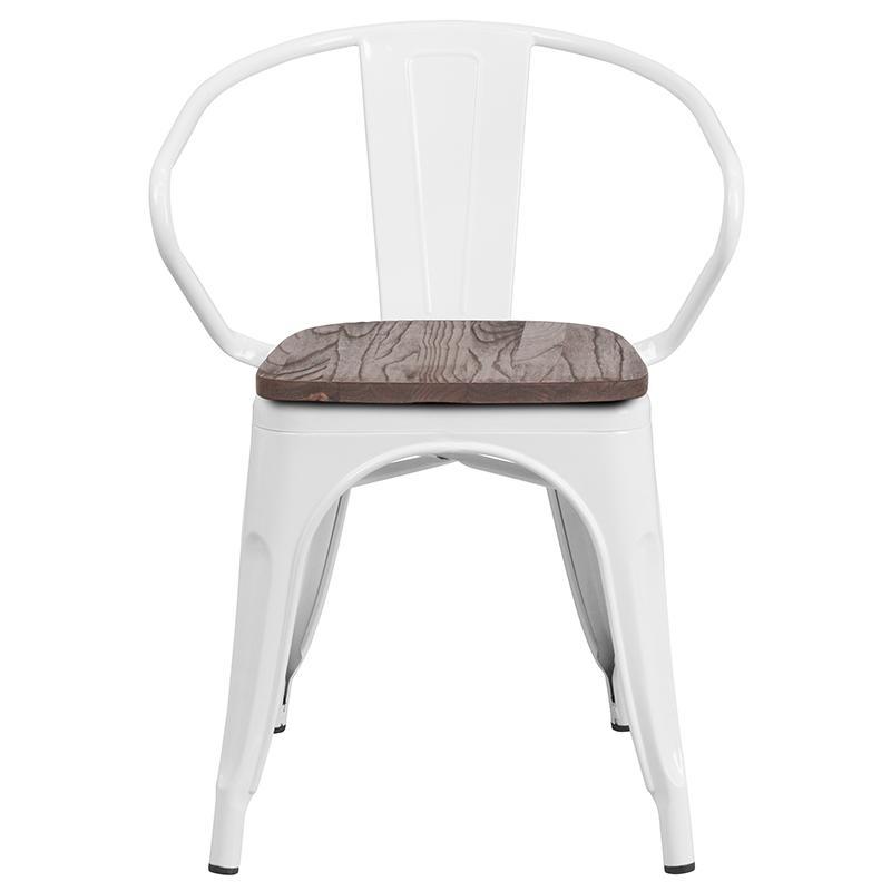 White Metal Chair with Wood Seat and Arms 1