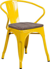 Load image into Gallery viewer, Yellow Metal Chair with Wood Seat and Arms