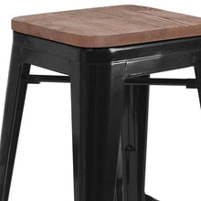 Load image into Gallery viewer, 24&quot; High Backless Black Metal Counter Height Stool with Square Wood Seat