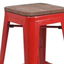 Load image into Gallery viewer, 24&quot; High Backless Red Metal Counter Height Stool with Square Wood Seat