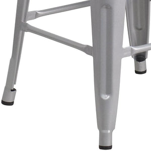 24" High Backless Silver Metal Counter Height Stool with Square Wood Seat