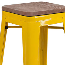 Load image into Gallery viewer, 24&quot; High Backless Yellow Metal Counter Height Stool with Square Wood Seat