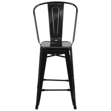 Load image into Gallery viewer, 24&#39;&#39; High Black Metal Indoor-Outdoor Counter Height Stool with Back