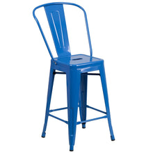 Load image into Gallery viewer, 24&#39;&#39; High Blue Metal Indoor-Outdoor Counter Height Stool with Back