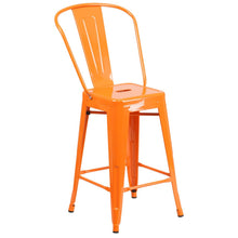 Load image into Gallery viewer, 24&#39;&#39; High Orange Metal Indoor-Outdoor Counter Height Stool with Back