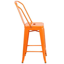 Load image into Gallery viewer, 24&#39;&#39; High Orange Metal Indoor-Outdoor Counter Height Stool with Back