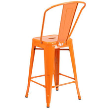 Load image into Gallery viewer, 24&#39;&#39; High Orange Metal Indoor-Outdoor Counter Height Stool with Back