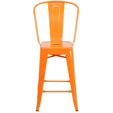 Load image into Gallery viewer, 24&#39;&#39; High Orange Metal Indoor-Outdoor Counter Height Stool with Back