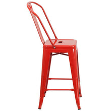 Load image into Gallery viewer, 24&#39;&#39; High Red Metal Indoor-Outdoor Counter Height Stool with Back