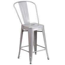 Load image into Gallery viewer, 24&#39;&#39; High Silver Metal Indoor-Outdoor Counter Height Stool with Back