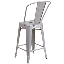 Load image into Gallery viewer, 24&#39;&#39; High Silver Metal Indoor-Outdoor Counter Height Stool with Back