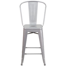 Load image into Gallery viewer, 24&#39;&#39; High Silver Metal Indoor-Outdoor Counter Height Stool with Back