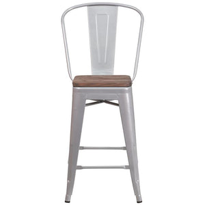 Height Stool with Back and Wood Seat