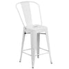 24'' High White Metal Indoor-Outdoor Counter Height Stool with Back