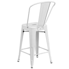 Load image into Gallery viewer, 24&#39;&#39; High White Metal Indoor-Outdoor Counter Height Stool with Back