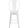 24'' High White Metal Indoor-Outdoor Counter Height Stool with Back