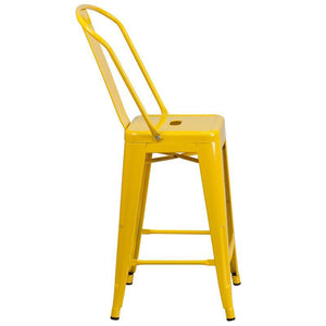 24'' High Yellow Metal Indoor-Outdoor Counter Height Stool with Back