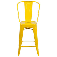 Load image into Gallery viewer, 24&#39;&#39; High Yellow Metal Indoor-Outdoor Counter Height Stool with Back