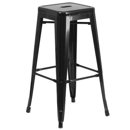 30'' High Backless Black Metal Indoor-Outdoor Barstool with Square Seat