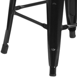 30" High Backless Black Metal Barstool with Square Wood Seat