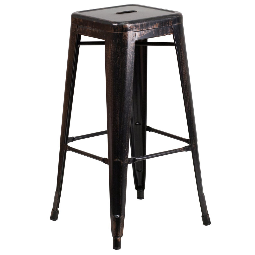 30'' High Backless Black-Antique Gold Metal Indoor-Outdoor Barstool with Square Seat