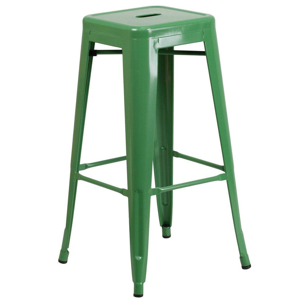 30'' High Backless Green Metal Indoor-Outdoor Barstool with Square Seat