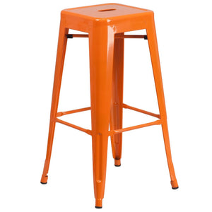 30'' High Backless Orange Metal Indoor-Outdoor Barstool with Square Seat