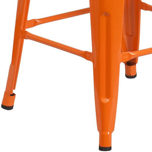 Backless Orange Metal Barstool leg 4