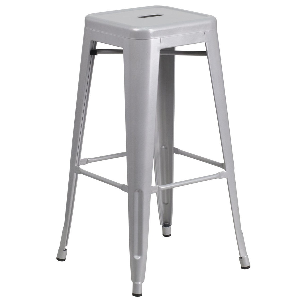 30'' High Backless Silver Metal Indoor-Outdoor Barstool with Square Seat