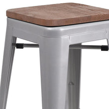 Load image into Gallery viewer, Silver Metal Barstool with Square Wood Seat